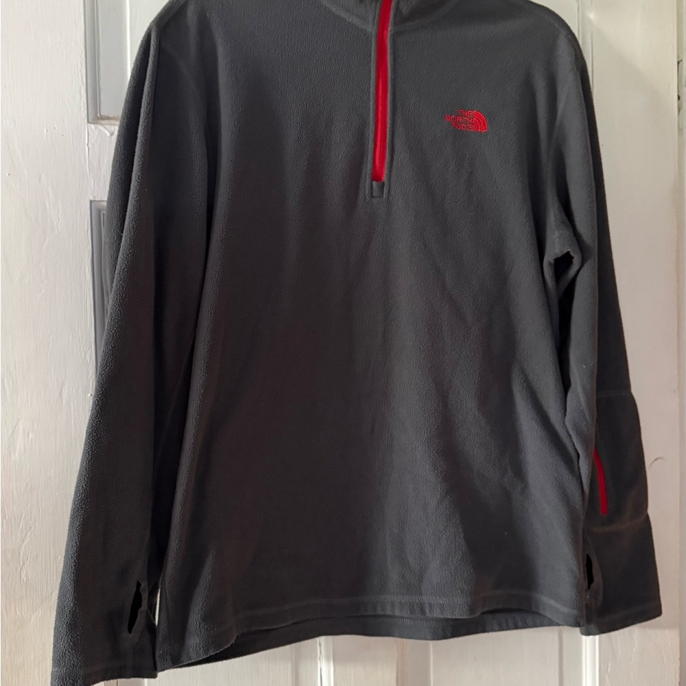 The North Face Men's Gray Sweater with Red Accents